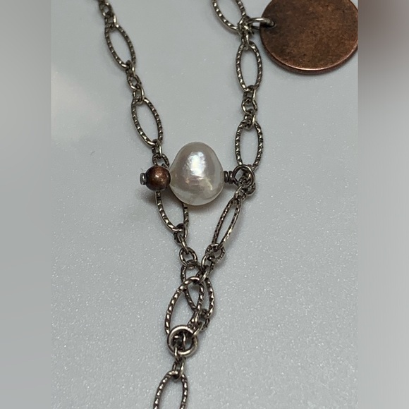 Silpada Vintage Sterling, Copper Coin & Freshwater Pearl 2-Tiered Link Necklace - Picture 14 of 15